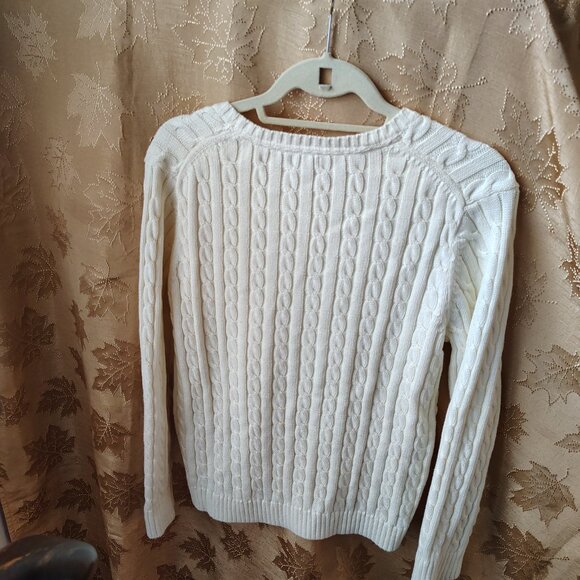 L.L. Bean Sweater Creme Pullover White Cable XL - Picture 2 of 8